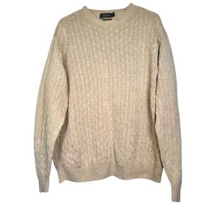 Talbots‎ Mens Sweater Size M Tan 100% Pima Cotton Cable Knit Crew Neck Pullover